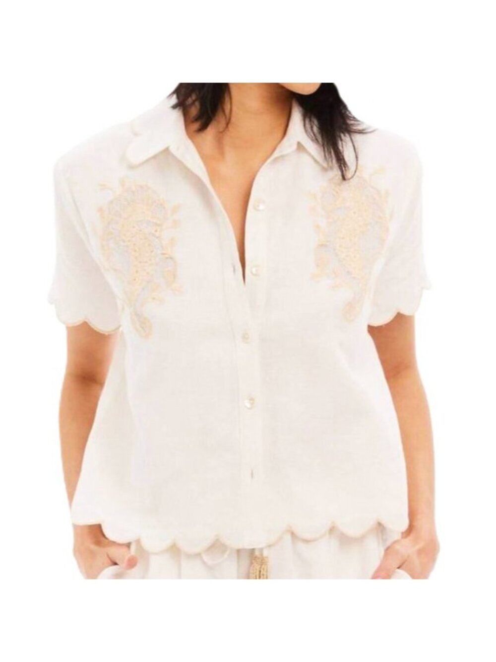 Allison New York Rowen Collared Top in Off-White Size Small New